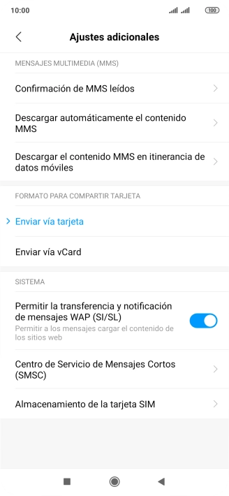 Pulsa Centro de Servicio de Mensajes Cortos (SMSC).
