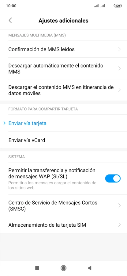 Pulsa Centro de Servicio de Mensajes Cortos (SMSC).