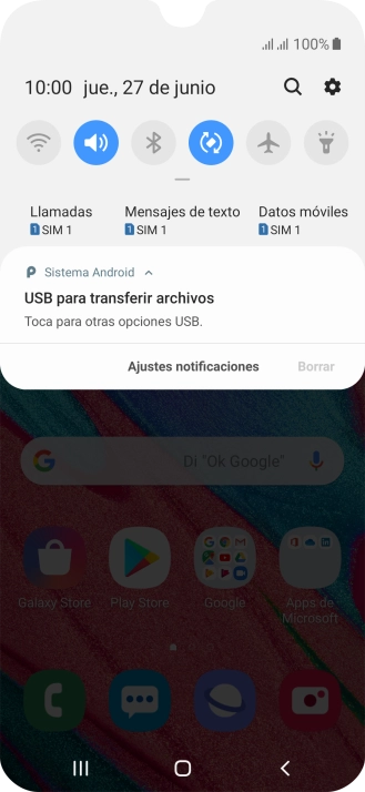 Pulsa Toca para otras opciones USB..