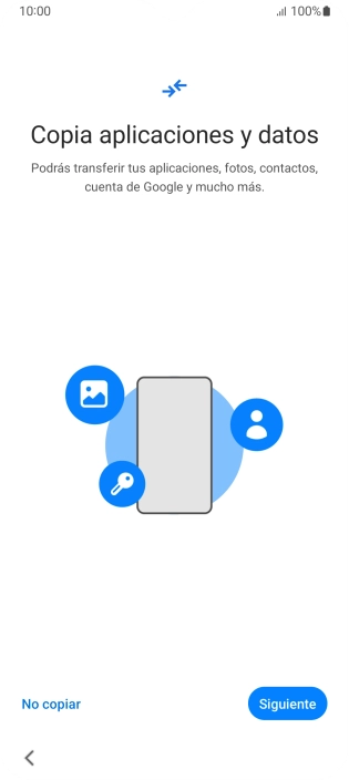 Puedes transferir el contenido de otro teléfono cuando activas tu teléfono por primera vez y cuando lo has restablecido. Cuando aparezca en la pantalla del teléfono esta imagen, ya está listo para la transmisión del contenido del otro teléfono.