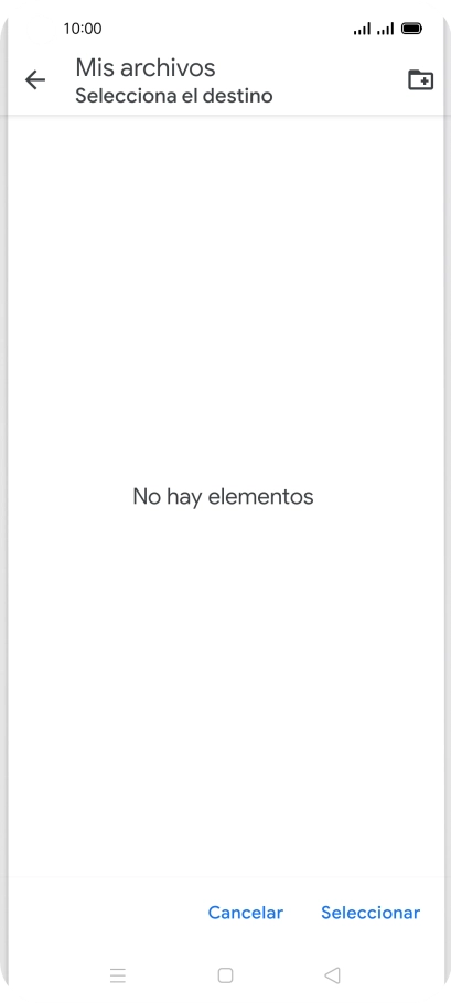 Si deseas crear una nueva carpeta, pulsa el icono de nueva carpeta y sigue las indicaciones de la pantalla para crearla.