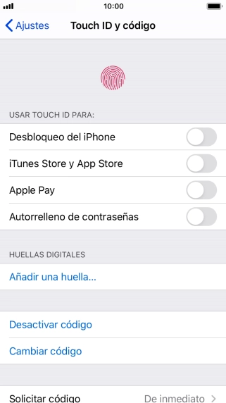 Pulsa Desactivar código e introduce el código de seguridad.