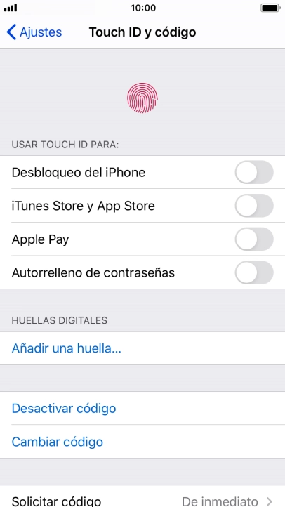 Pulsa Desactivar código e introduce el código de seguridad.