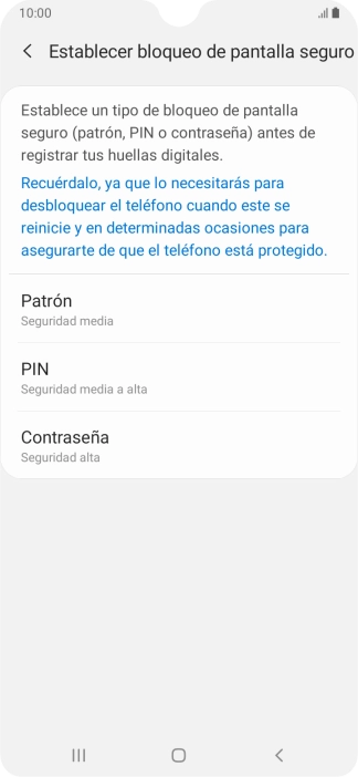 Pulsa el código de seguridad deseado y sigue las indicaciones de la pantalla para crear un código de seguridad del teléfono adicional.