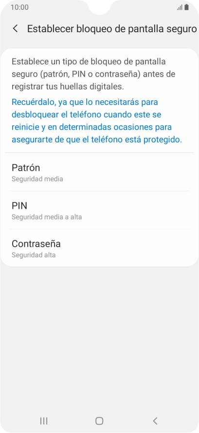 Pulsa el código de seguridad deseado y sigue las indicaciones de la pantalla para crear un código de seguridad del teléfono adicional.