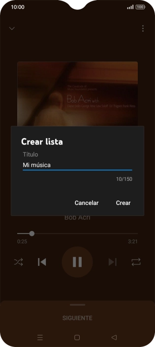 Introduce el nombre deseado de la lista de reproducción y pulsa Crear.