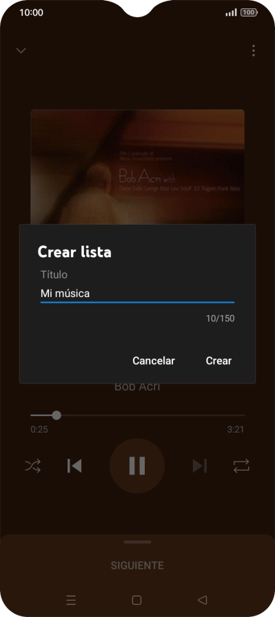 Introduce el nombre deseado de la lista de reproducción y pulsa Crear.