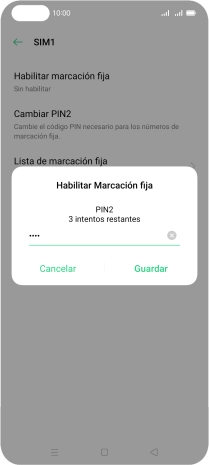 Introduce el código PIN2 y pulsa Guardar.