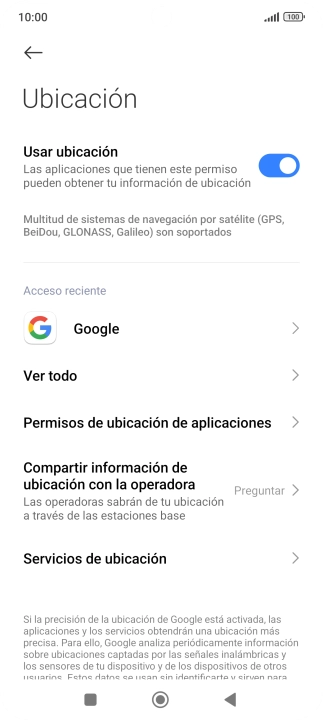 Pulsa Permisos de ubicación de aplicaciones.
