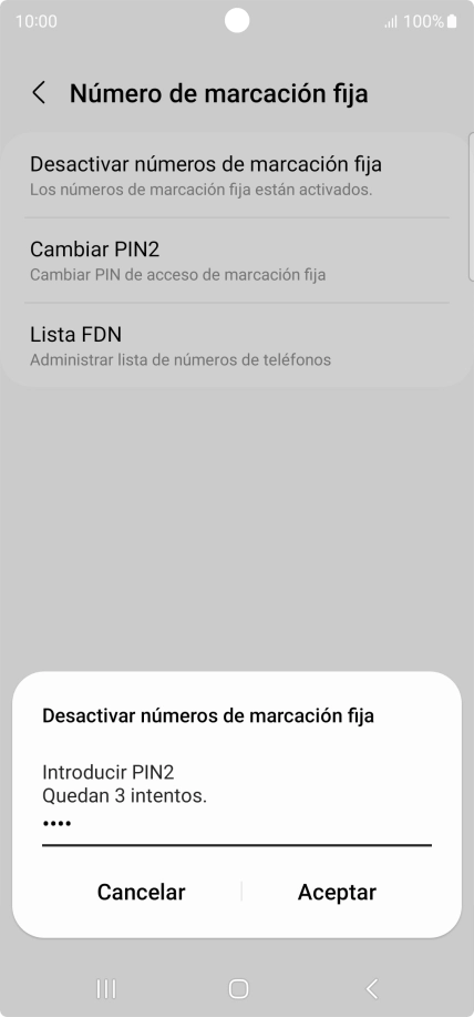 Introduce el código PIN2 y pulsa Aceptar.
