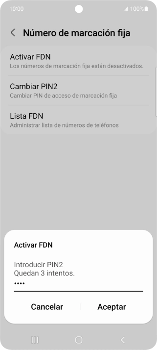 Introduce el código PIN2 y pulsa Aceptar.