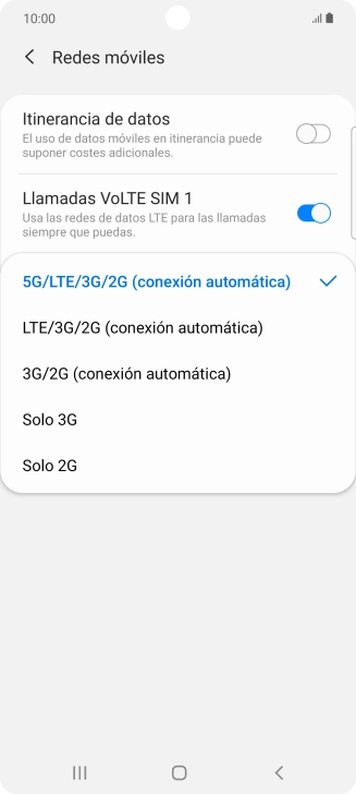Pulsa el tipo de red deseado.