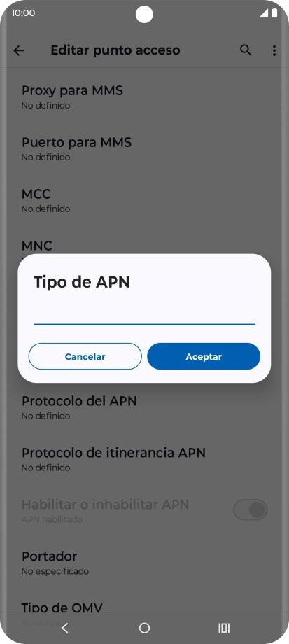 Introduce default y pulsa Aceptar.