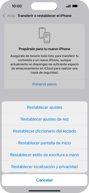 Pulsa Restablecer ajustes de red.