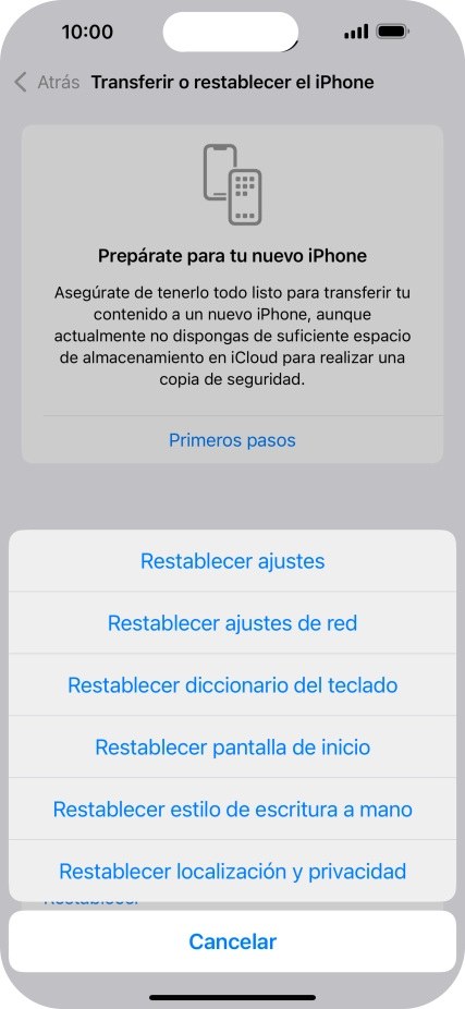 Pulsa Restablecer ajustes de red.