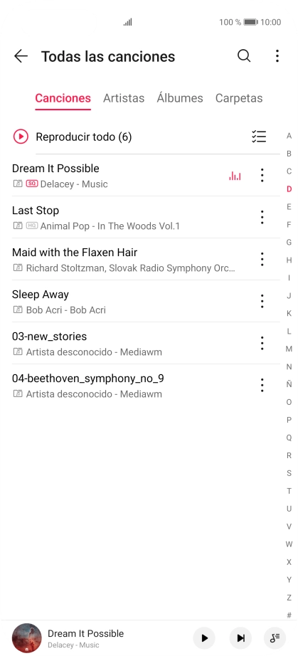 Pulsa una categoría y desplázate al archivo de música deseado.