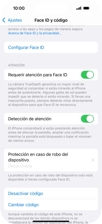 Pulsa Desactivar código e introduce el código de seguridad.