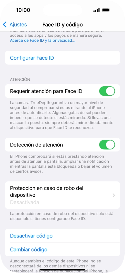 Pulsa Desactivar código e introduce el código de seguridad.