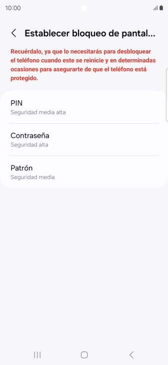 Pulsa el código de seguridad deseado y sigue las indicaciones de la pantalla para crear un código de seguridad del teléfono adicional.