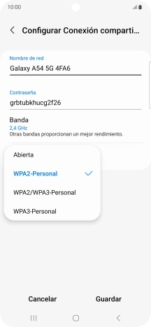 Pulsa WPA3-Personal para proteger la conexión wifi con una contraseña.