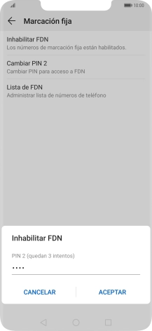Introduce el código PIN2 y pulsa ACEPTAR.