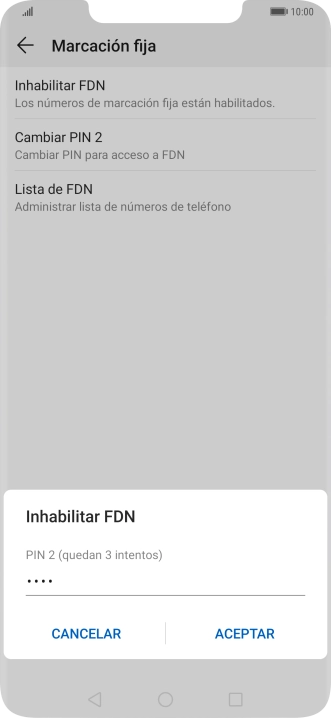 Introduce el código PIN2 y pulsa ACEPTAR.