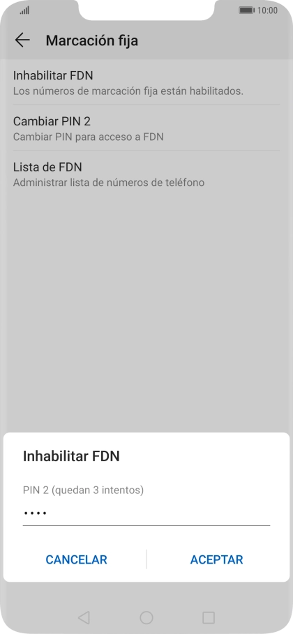 Introduce el código PIN2 y pulsa ACEPTAR.