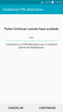 Introduce un código PIN de cuatro cifras y pulsa CONTINUAR.