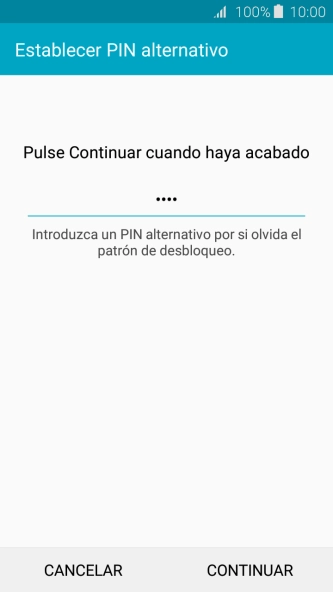 Introduce un código PIN de cuatro cifras y pulsa CONTINUAR.