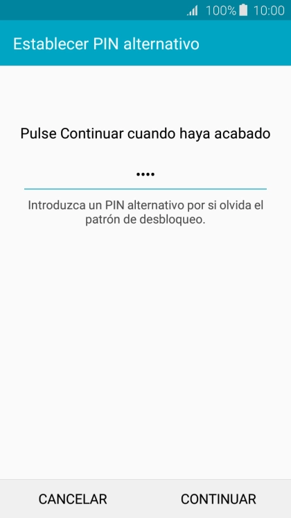 Introduce un código PIN de cuatro cifras y pulsa CONTINUAR.