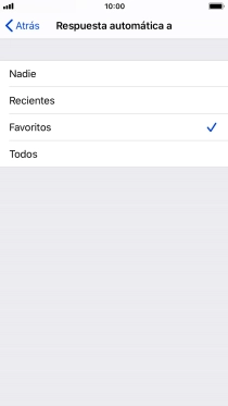 Pulsa el ajuste deseado para seleccionar qué contactos deben recibir un mensaje automático indicando que la función de 