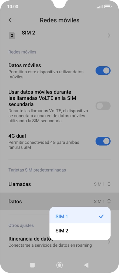 Pulsa la SIM de la línea móvil deseada.