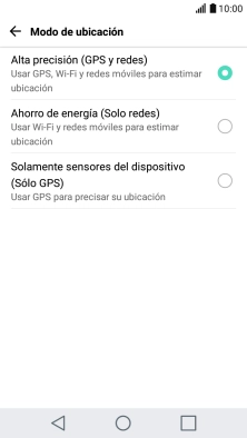Si seleccionas Alta precisión (GPS y redes), el teléfono podrá encontrar tu posición exacta con ayuda de los satélites GPS, la red móvil y una red wifi cercana. El GPS por satélite requiere vista libre al cielo.