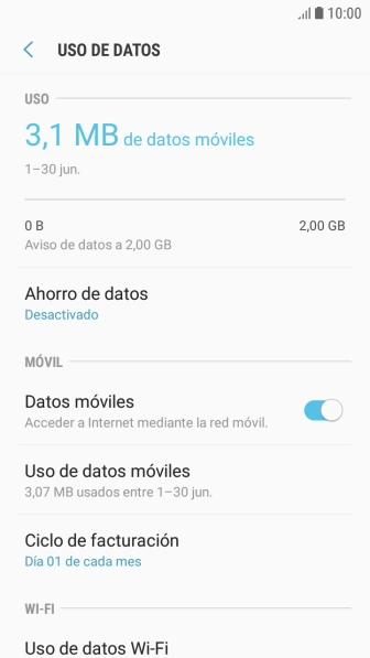 El consumo total de datos se visualiza ahora en la pantalla.