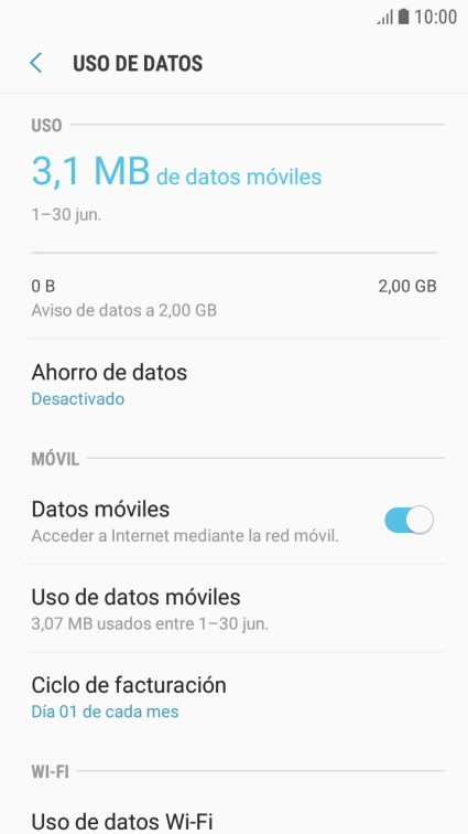 El consumo total de datos se visualiza ahora en la pantalla.