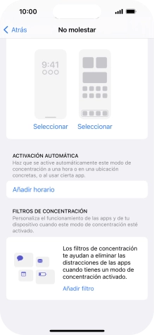 Pulsa Añadir horario y sigue las indicaciones de la pantalla para seleccionar los ajustes de la activación automática de No molestar.