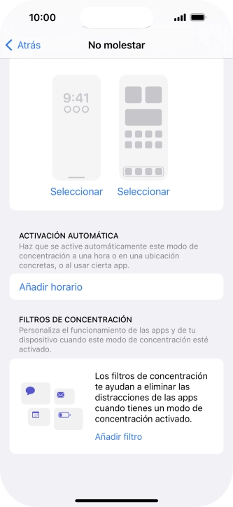 Pulsa Añadir horario y sigue las indicaciones de la pantalla para seleccionar los ajustes de la activación automática de No molestar.