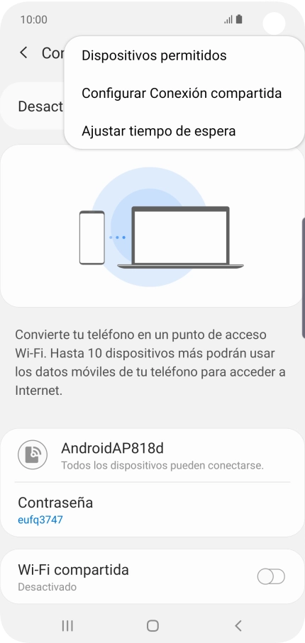 Pulsa Configurar Conexión compartida.