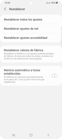 Pulsa Restablecer valores de fábrica.