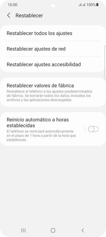 Pulsa Restablecer valores de fábrica.