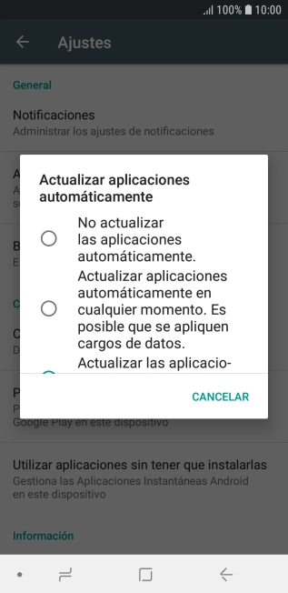 Para desactivar la actualización automática de apps, pulsa No actualizar las aplicaciones automáticamente..