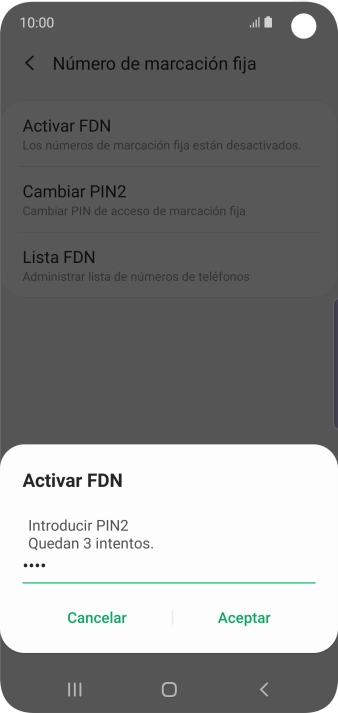 Introduce el código PIN2 y pulsa Aceptar.