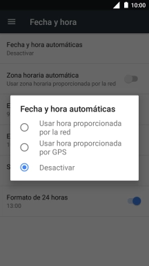 Pulsa Usar hora proporcionada por la red para activar la función.