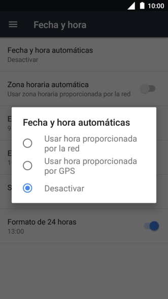 Pulsa Usar hora proporcionada por la red para activar la función.