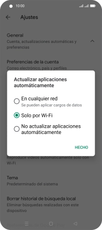 Para activar la actualización automática de apps utilizando la red móvil, pulsa En cualquier red.