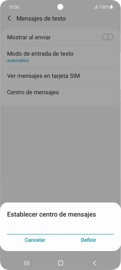 Introduce +34607003110 y pulsa Definir.