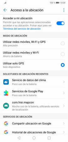Si seleccionas Utilizar redes móviles, Wi-Fi y GPS, el teléfono podrá encontrar tu posición exacta con ayuda de los satélites GPS, la red móvil y una red wifi cercana. El GPS por satélite requiere vista libre al cielo.