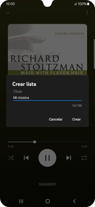 Introduce el nombre deseado de la lista de reproducción y pulsa Crear.