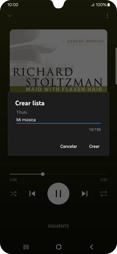 Introduce el nombre deseado de la lista de reproducción y pulsa Crear.
