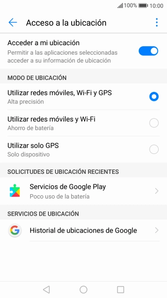 Si seleccionas Utilizar redes móviles, Wi-Fi y GPS, el teléfono podrá encontrar tu posición exacta con ayuda de los satélites GPS, la red móvil y una red wifi cercana. El GPS por satélite requiere vista libre al cielo.
